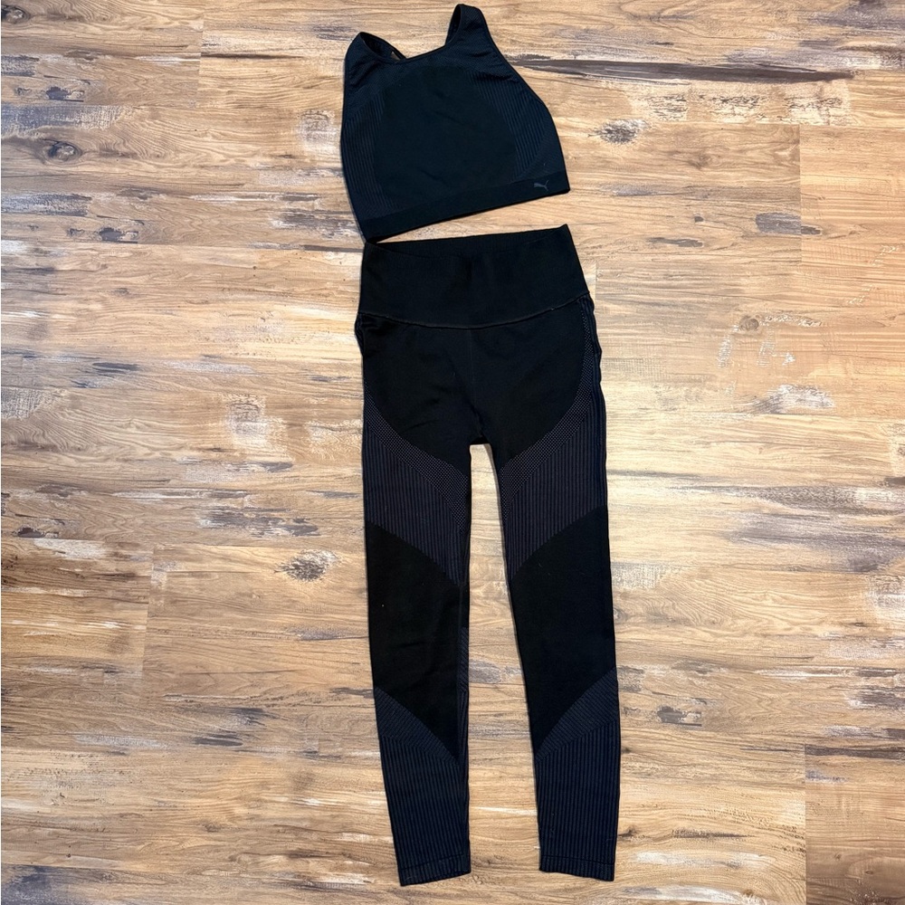 PUMA Black & Grey Seamless Ribbed Active Set - Top & High-Waist Leggings
